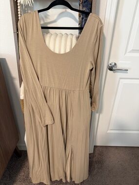 a new day Beige Long Sleeve Scoop Neck Maxi Dress